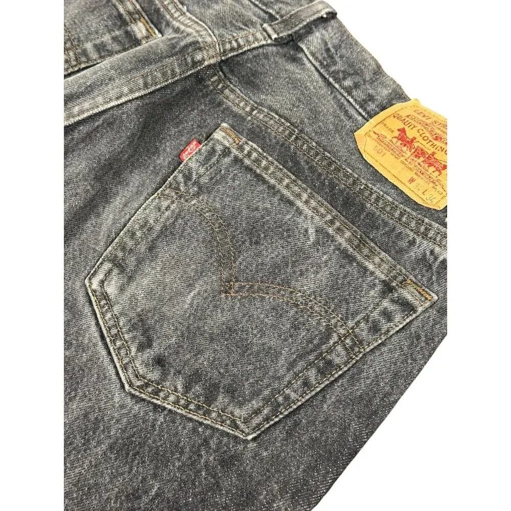 Vintage 90's Levi's 501 34X34 Charcoal Black Button Fly Jeans Classic Casual